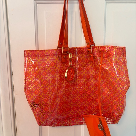 Tory Burch Orange Tote Bag with Geometric Pattern - Picture 4 of 4